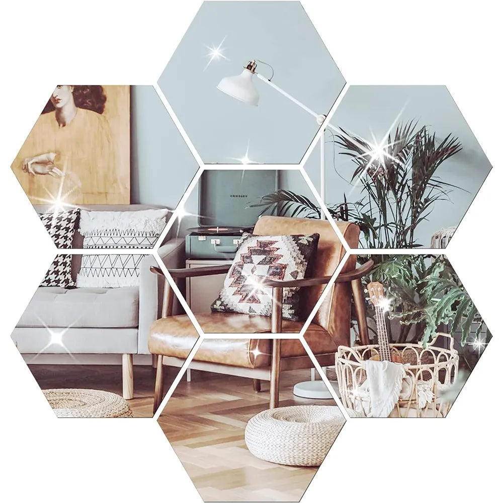 3D Mirror Wall Sticker Hexagon Decal Home Decor DIY