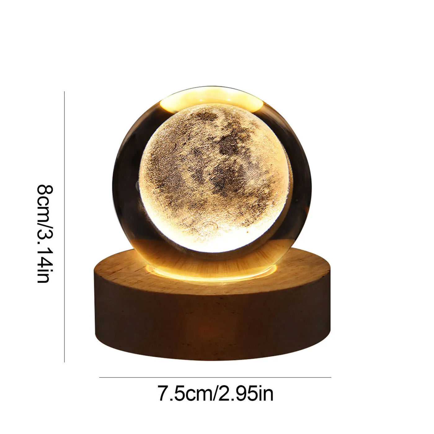 USB Night Light LED Crystal Ball Table Lamp 3D Moon Planet