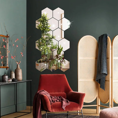 3D Mirror Wall Sticker Hexagon Decal Home Decor DIY